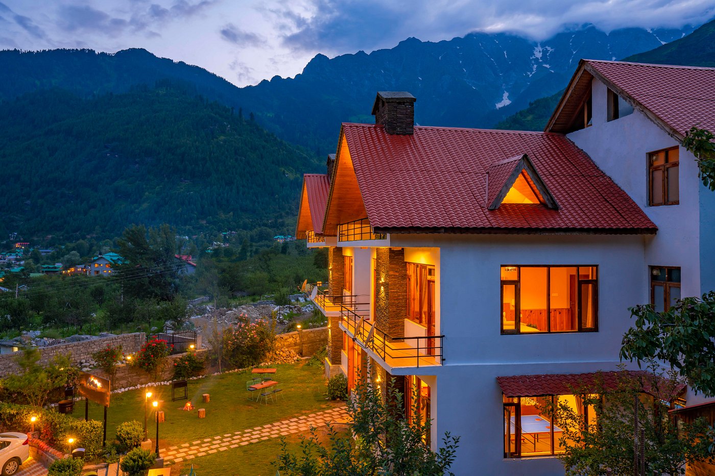 Pravara Cottages at dusk